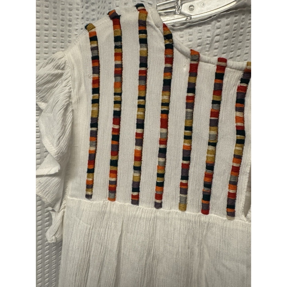 Studio West Women's White Tiered Ruffle Cap Sleeve Rayon SZ L Dress Embroidered - Picture 14 of 15